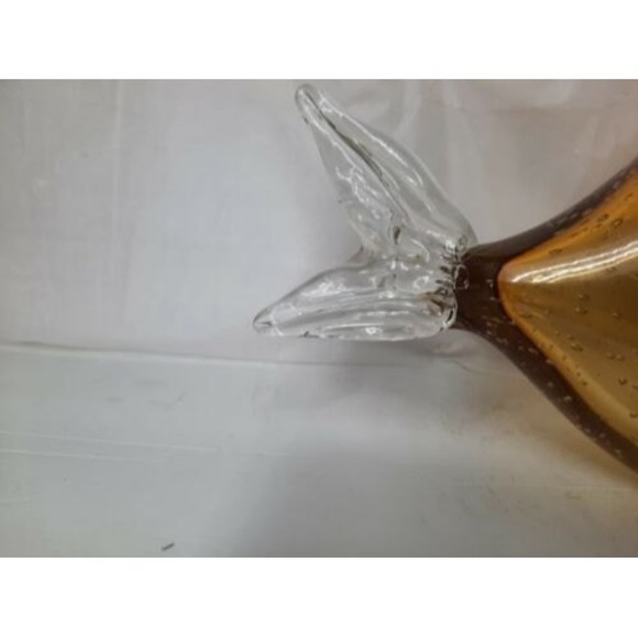 Large Crystal Art Glass Hand Blown Clear Fish Sea Ocean Beach Vase Bowl Amber 11 - Picture 7 of 9